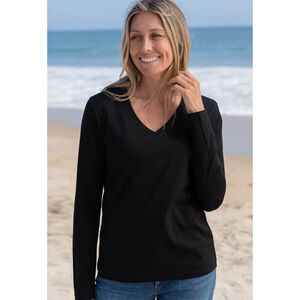 New Frank & Eileen Black Long Sleeve V-Neck Tee L Flaw